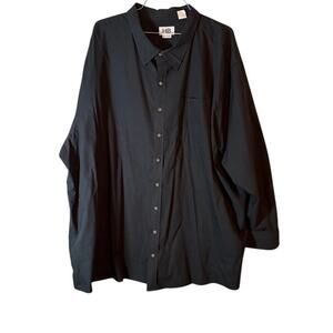 5XL Harbor Bay HB Fit DXL Black Button Up Shirt Long Sleeve Mens Collared